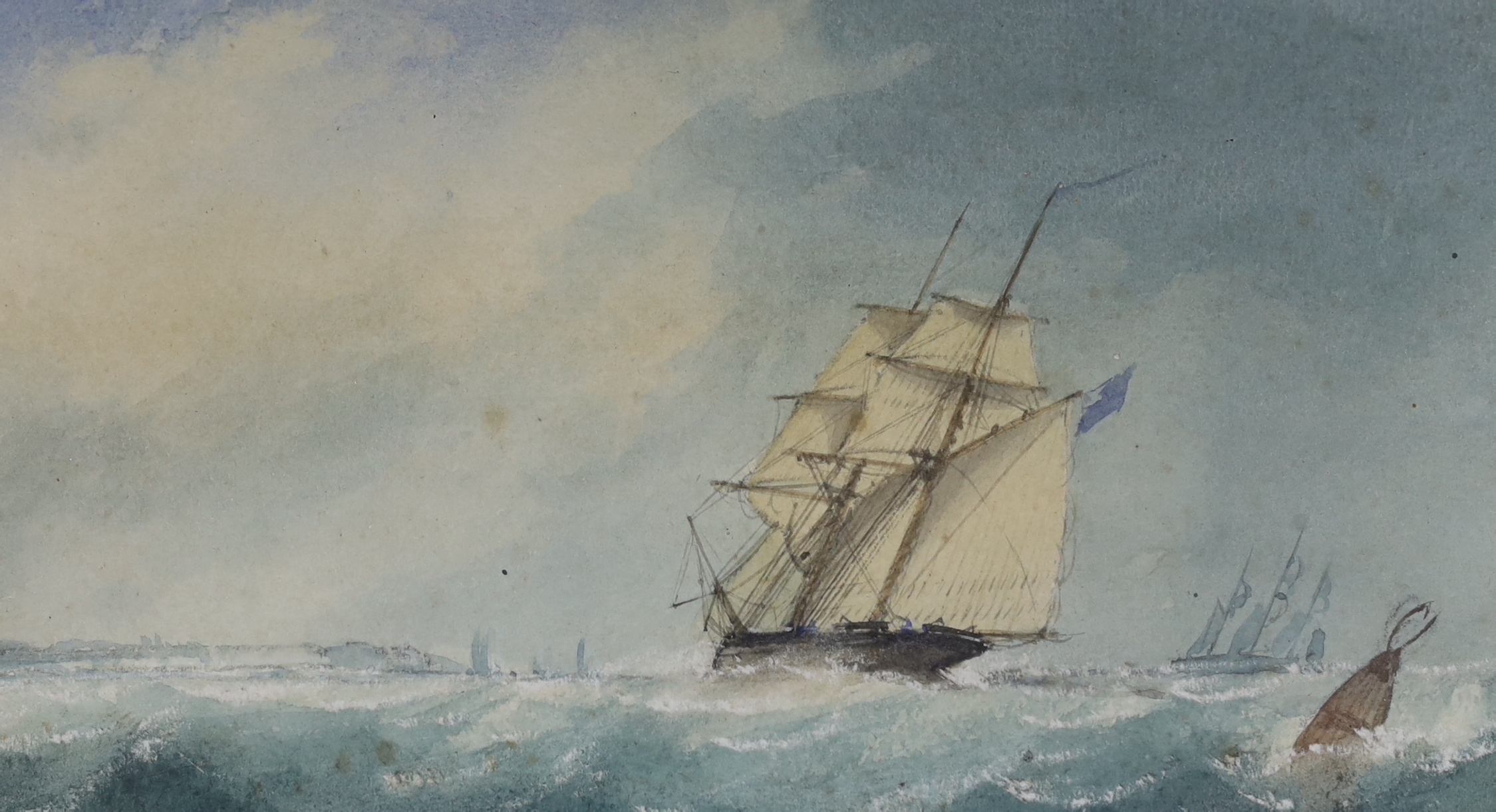 Attributed to Richard Marks, two pairs of watercolours, Sailing ships at sea, largest 12 x 21.5cm